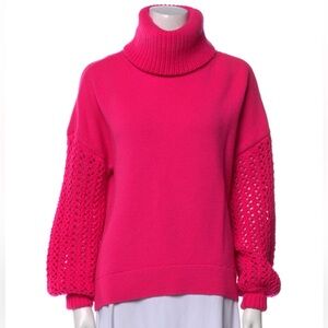 Alice + Olivia Pink Cowl Turtleneck Sweater with Textural Contrast